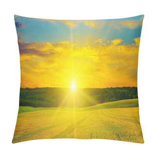 Personality  Wheat Field And A Delightful Sunrise. Wide Photo. Pillow Covers