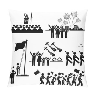 Personality  People Celebrating National Day Independence Patriotic Holiday Stick Figure Pictogram Icon Pillow Covers