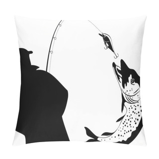 Personality  Fishing, Fisherman And Pike, Vector Illustration Pillow Covers