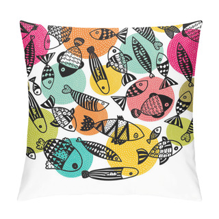 Personality  Around Motif With Fish. Vector Card. Pillow Covers