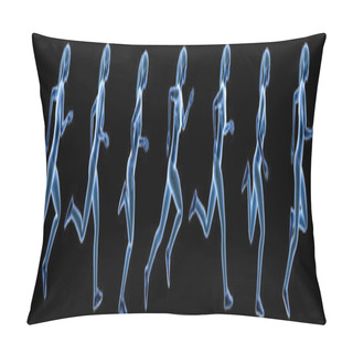 Personality  Sportswoman Running Sequence Movements Isolated On A Black Background. Hologram 3d Render Banner Illustration. Sport, Fitness, Health, Human Biomechanics Concepts. Pillow Covers