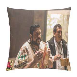 Personality  Ceremony Of The Mazahua Ethnic Group In San Felipe Del Progreso In The State Of Mexico, Where They Use Copal, Flowers, Musical Instruments And Traditional Mazahua Clothing. Pillow Covers