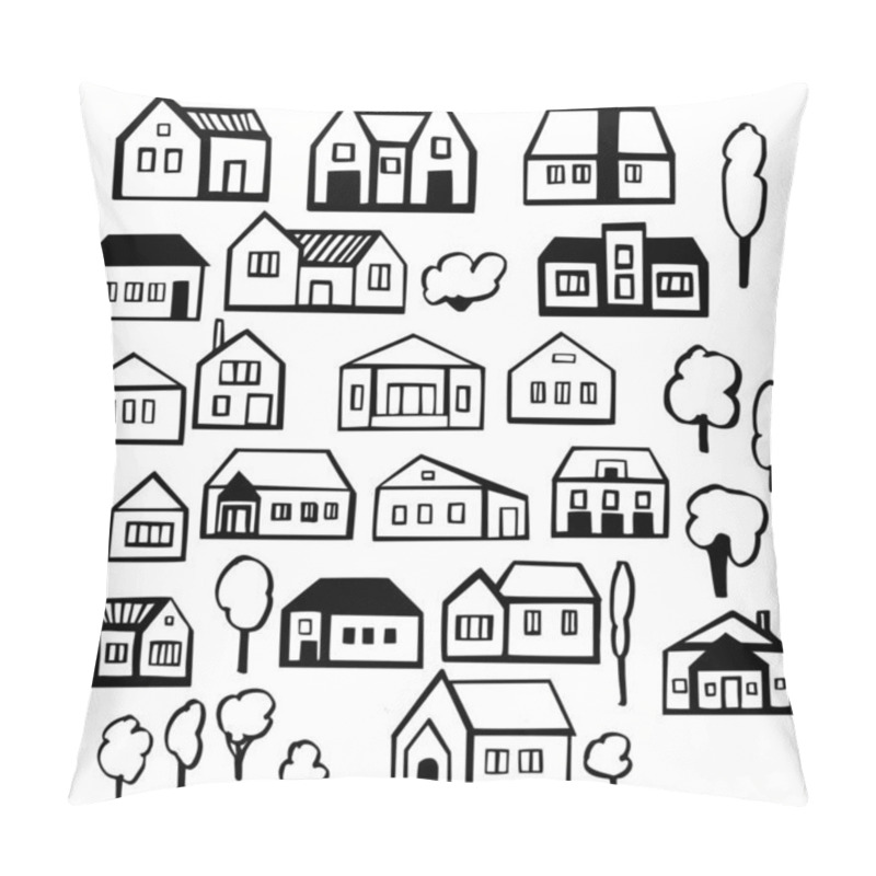 Personality  Hand drawn houses. Vector sketch  illustration. pillow covers