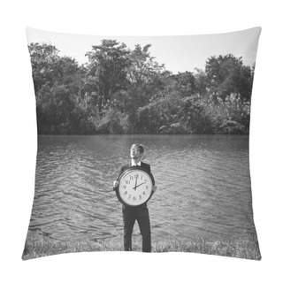 Personality  Businessman Holding Big Clock Pillow Covers