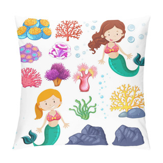 Personality  Set Of Cute Mermaid And Sea Theme Illustration Pillow Covers