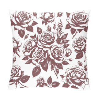 Personality  Blooming Roses With Leaves In Vector Monochrome Drawing Pillow Covers