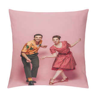 Personality  Young Dancers Looking At Camera While Dancing Boogie-woogie On Pink Background Pillow Covers
