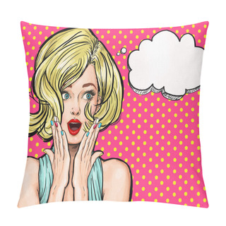 Personality  Pop Art Illustration, Surprised Girl.  Movie Star. Comic Woman. Pillow Covers