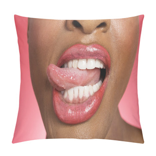 Personality  Close Up Of Woman Sticking Out Tongue Pillow Covers