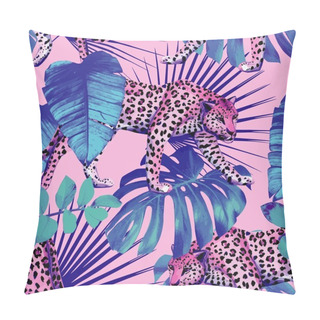 Personality  Leopard And Tropical Plants Seamless Background Pillow Covers