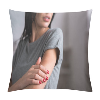 Personality  Cropped View Of Sad Woman Touching Bruise On Hand, Domestic Violence Concept  Pillow Covers