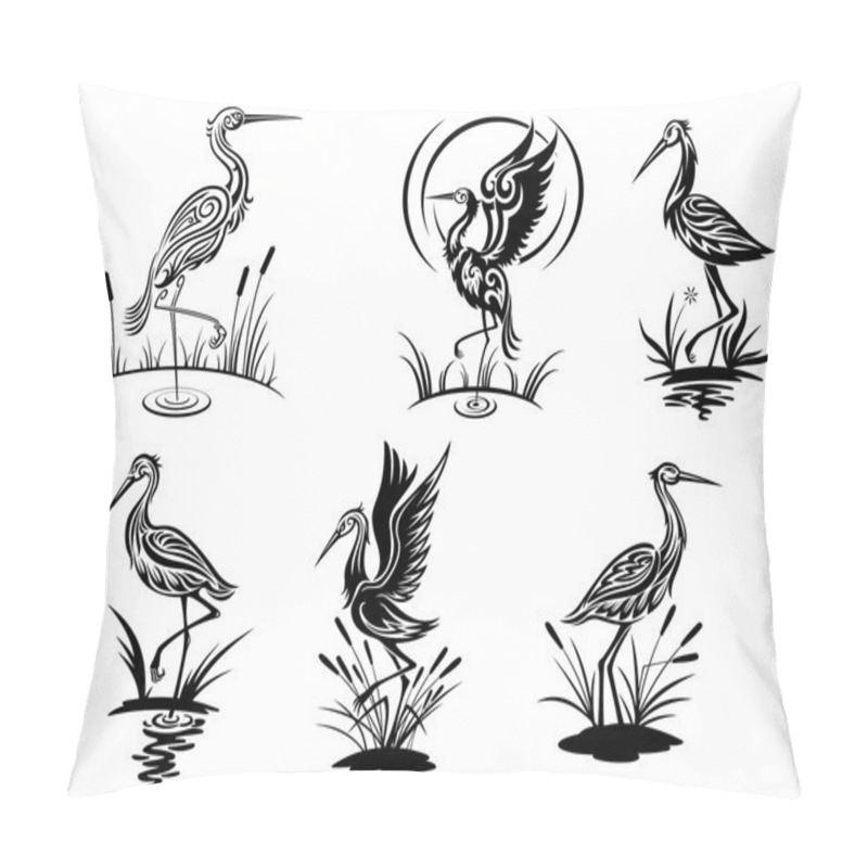 Personality  Stork, heron, crane and egret birds pillow covers