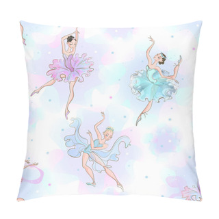 Personality  Ballerinas. Seamless Pattern. Little Princess  Dance Vector Illustration Pillow Covers