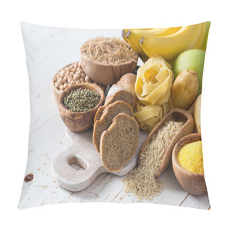 Personality  Selection Of Comptex Carbohydrates Sources On White Background Pillow Covers