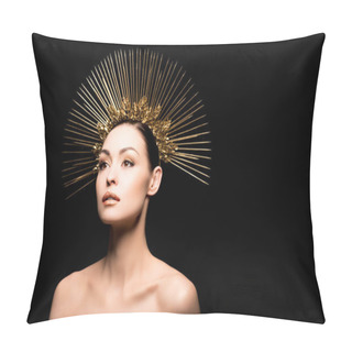 Personality  Glamorous Woman In Golden Headpiece Pillow Covers