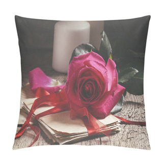 Personality  Vintage Composition With Fresh Pink Rose, A Bundle Of Old Letters Pillow Covers