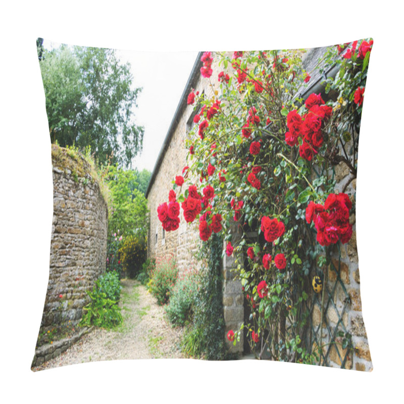 Personality  Red Roses Bushes Near Old Rural House Pillow Covers