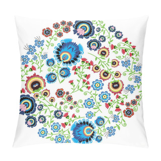 Personality  Colorful Polish Folk Inspired Traditional Floral Pattern In The Full Moon Shape Pillow Covers