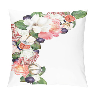 Personality  Floral Elegant Watercolor Set With Mixture Of Flowers, Roses, Fruits, Figues And Blueberries. Could Be Used For Wedding Templates, Invites, Greetings.  Pillow Covers