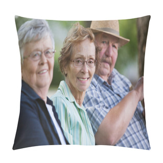 Personality  Senior Friends Sitting Together In Park Pillow Covers