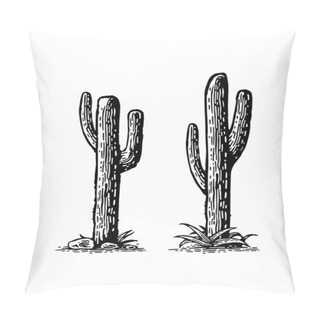 Personality  Cactus. Vector Hand Drawn Vintage Engraving Pillow Covers