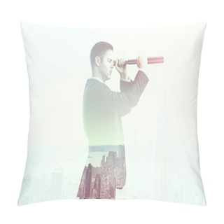 Personality  Businessman Looking Through A Telescope Pillow Covers