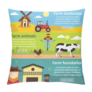 Personality  Farm Landscape Banner Horizontal Set, Flat Style Pillow Covers