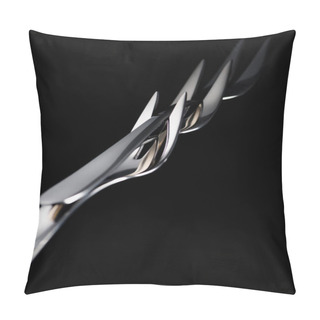 Personality  Stainless Forks With Two Tines Isolated On Black Pillow Covers