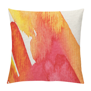 Personality  Close Up View Of Yellow And Red Watercolor Paint Brushstrokes On Textured Background Pillow Covers
