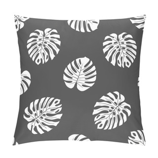 Personality  Monstera Leaves Black Ink Sketchy Seamless Pattern Pillow Covers