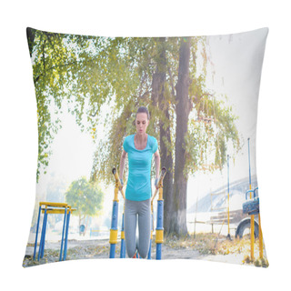 Personality  Woman Working Out On Parallel Bars  Pillow Covers