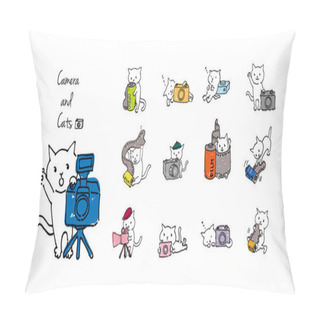 Personality  Illustration Set Of A Cute Photographer's Cat Pillow Covers
