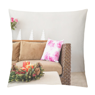 Personality  Beige Sofa With Advent Flower Arangement Pillow Covers