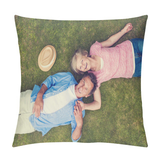 Personality  Senior Couple Lying On A Grass And Hugging Pillow Covers