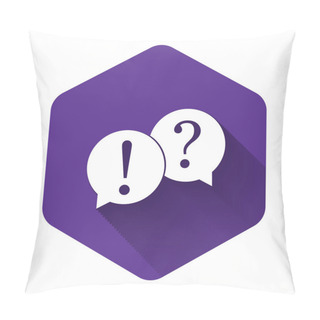 Personality  White Speech Bubbles With Question And Exclamation Marks Icon Isolated With Long Shadow. FAQ Sign. Copy Files, Chat Speech Bubble And Chart Web Icons. Purple Hexagon Button. Vector Illustration Pillow Covers