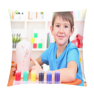 Personality  Cute Little Boy Painting Clay Vase Pillow Covers
