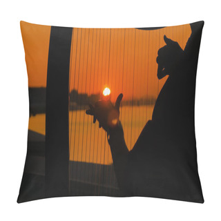 Personality  Woman Playing Harp At Sunset Pillow Covers