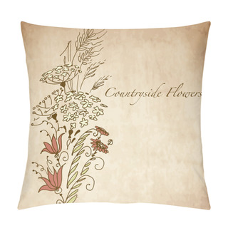 Personality  Countryside Flowers, Greeting Card With Hand Drawn Flowers Pillow Covers