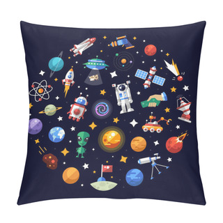 Personality  Circle Flat Design Composition Of Space Icons And Infographics Elements Pillow Covers