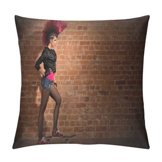 Personality  Punk Girl On Brick Wall Background Pillow Covers