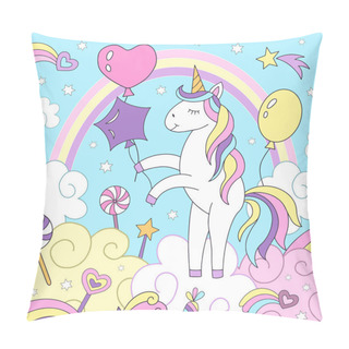 Personality  Cute Unicorn And Rainbow. Illustration For Children's Books And Greeting Cards. Pillow Covers