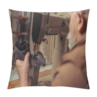 Personality  Selective Focus Of Cobbler Sewing Part Of Suede Shoe On Sewing Machine Pillow Covers