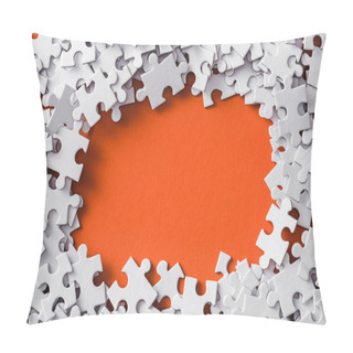 Personality  Top View Of Frame Of White Jigsaw Puzzle Pieces On Orange Pillow Covers
