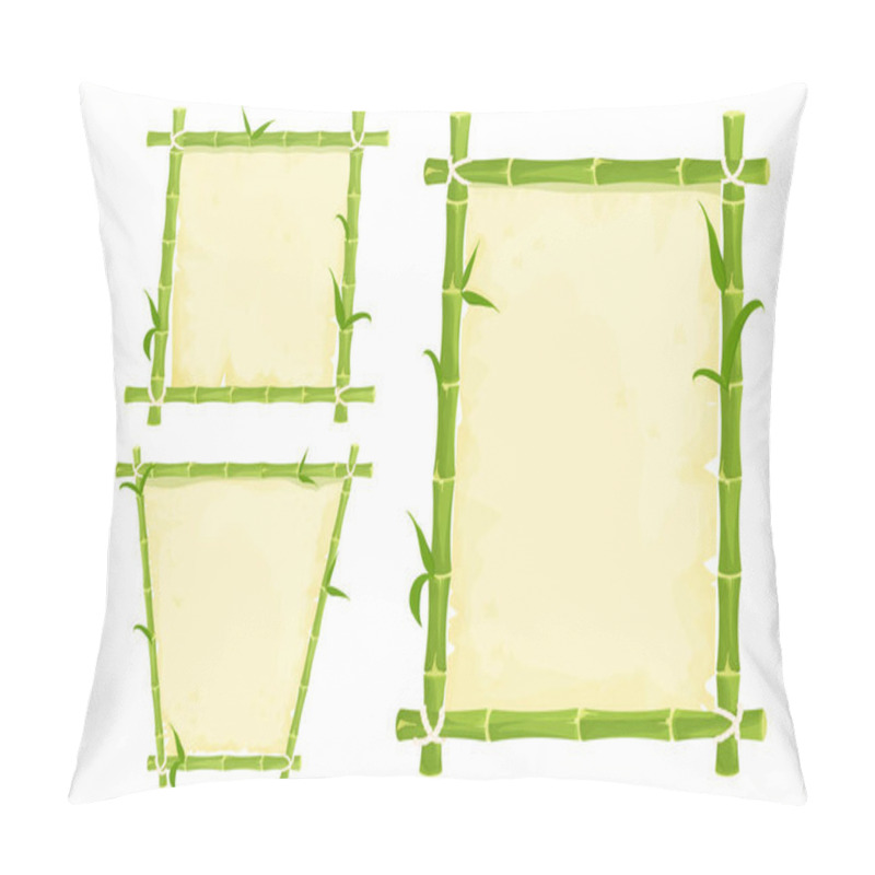 Personality  Set of green bamboo frames with leaves and old parchment, rope in cartoon style isolated on white background. Asian, tropical decoration, border.  pillow covers