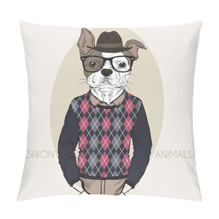 Personality  French Bulldog Hipster In Colors Pillow Covers