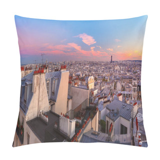 Personality  Aerial Panoramic View From Montmartre Over Paris Roofs At Nice Sunrise, Paris, France Pillow Covers