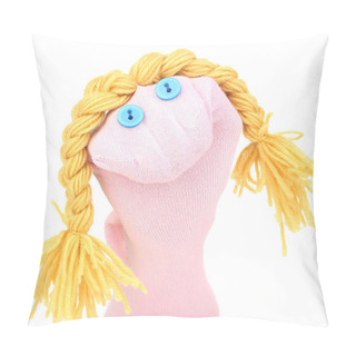 Personality  Cute Sock Puppet Isolated On White Pillow Covers
