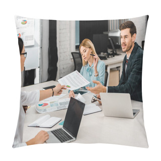 Personality  Business Colleagues Discussing Work During Meeting In Office Pillow Covers