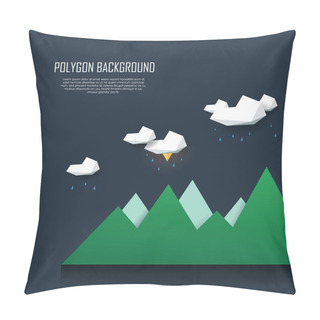 Personality  Low Poly Landscape Scene With Storm Clouds, Rain And Lightning. Polygonal Thunderstorm Background In Modern Minimalistic Style. Pillow Covers