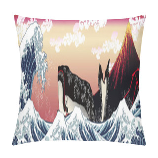 Personality   Off The Coast Of Kanagawa & Shirahama Yamashita Red Fuji & Whale Long Version Pillow Covers
